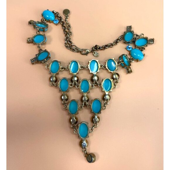 Suzanne Somers Glass Cabochon Bib Necklace Turquoise Blue Rhinestone Adjustable - Picture 7 of 7